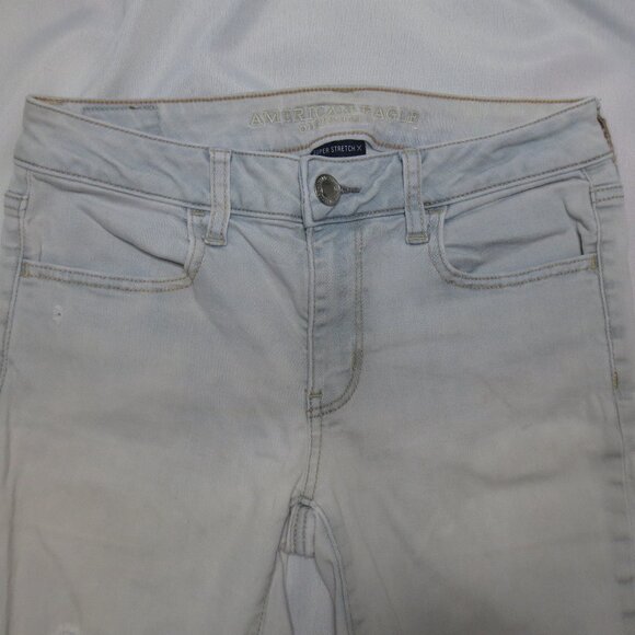 AMERICAN EAGLE womens JEANS light blue SUPER STRETCH X jegging DISTRESSED SIZE 6 - Picture 4 of 15